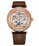 Stuhrling 4022 4 Luxe Automatic Skeleton Crystal Accented Brown Leather Strap Womens Watch