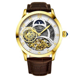 Stuhrling 925 02 Radiant Automatic Skeleton AM PM Brown Leather Mens Watch