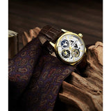 Stuhrling 3918 3 Legacy Automatic Skeleton Dual Time AM/PM Leather Mens Watch
