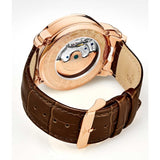 Stuhrling 906 04 Menai Automatic Skeleton Dual Time Brown Leather Mens Watch