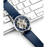 Stuhrling 3972 1 Mantra Automatic Blue Leather Skeleton Dress Mens Watch