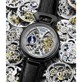 Stuhrling 3920 4  Legacy Automatic Skeleton Dual Time Black Leather Mens Watch