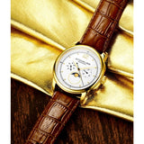 Stuhrling Original 898 03 Celestia Moon Phase Day Date Brown Leather Strap Watch
