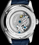 Stuhrling 943A 02 Dual Time AM PM Automatic Skeleton Blue Leather Mens Watch