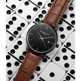 Stuhrling 3997 5 Quartz Date Brown Embossed Leather Strap Mens Watch