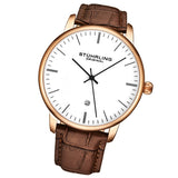Stuhrling 3997XL 7 Quartz Date Brown Embossed Leather Strap Mens Watch