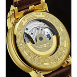 Stuhrling 906 03 Menai Automatic Skeleton Dual Time Brown Leather Mens Watch