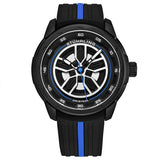 Stuhrling Original 984 03 Aviator Quartz Black Blue Silicone Strap Mens Watch