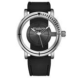 Stuhrling 3915 2  Aviator Quartz Semi Transparent Dial Black Rubber Mens Watch