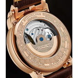 Stuhrling 906 04 Menai Automatic Skeleton Dual Time Brown Leather Mens Watch