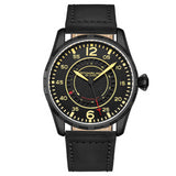 Stuhrling 4002 6 Aviator Quartz Black Leather Strap Black Dial Mens Watch