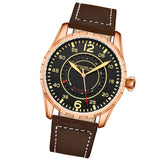Stuhrling 4002 5 Aviator Quartz Brown Leather Strap Black Dial Mens Watch