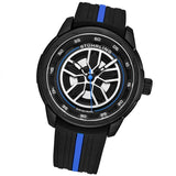 Stuhrling Original 984 03 Aviator Quartz Black Blue Silicone Strap Mens Watch