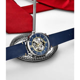 Stuhrling 3972 1 Mantra Automatic Blue Leather Skeleton Dress Mens Watch