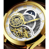 Stuhrling 925 02 Radiant Automatic Skeleton AM PM Brown Leather Mens Watch