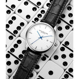 Stuhrling 3997 1 Quartz Date Black Embossed Leather Strap Mens Watch