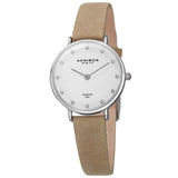 Akribos XXIV AK882WT Diamond Markers Beige Leather Strap Silvertone Womens Watch
