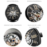 Stuhrling Original 3942 3 Automatic Skeleton Black Leather Strap Mens Watch