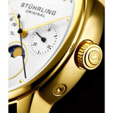 Stuhrling Original 898 03 Celestia Moon Phase Day Date Brown Leather Strap Watch