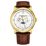 Stuhrling Original 898 03 Celestia Moon Phase Day Date Brown Leather Strap Watch