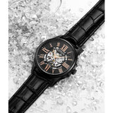 Stuhrling Original 3942 3 Automatic Skeleton Black Leather Strap Mens Watch