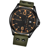 Stuhrling 3916 3 Aviator Day Date Green Leather Strap Mens Watch