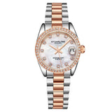 Stuhrling Original 3936 5 Quartz Date Crystal Accented Link Bracelet Womens Watch