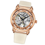 Stuhrling 3982 5 Winchester Automatic Skeleton White Leather Womens Watch