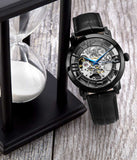 Stuhrling 3964L 3 Automatic Skeleton Black Leather Strap Mens Watch