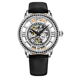 Stuhrling 777 04 Winchester Automatic Skeleton Black Leather Strap Womens Watch