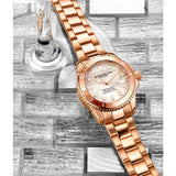 Stuhrling 3950L 5 Mother of Pearl Date Rose Tone Stainless Steel Womens Watch