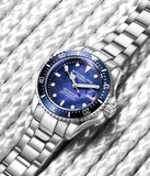 Stuhrling 3950L 2 Blue Mother of Pearl Date Stainless Steel Womens Watch