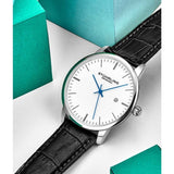 Stuhrling 3997 1 Quartz Date Black Embossed Leather Strap Mens Watch