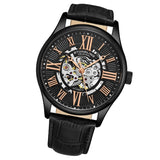 Stuhrling Original 3942 3 Automatic Skeleton Black Leather Strap Mens Watch
