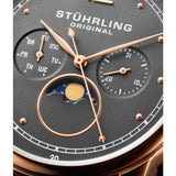 Stuhrling Original 898 04 Celestia Moon Phase Day Date Brown Leather Strap Watch