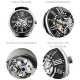 Stuhrling Original 3942 2 Automatic Skeleton Black Leather Strap Mens Watch