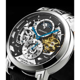 Stuhrling 906 02 Menai Automatic Skeleton Dual Time Black Leather Mens Watch