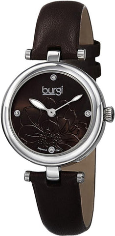 Burgi BUR128BR Diamond Markers Floral Embossed Dial Brown Womens Watch