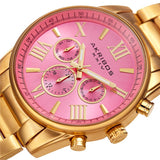 Akribos AK908YGPK Swiss Quartz Multi Function Day Date GMT Pink Womens Watch