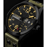 Stuhrling 3916 3 Aviator Day Date Green Leather Strap Mens Watch
