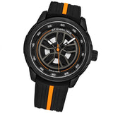 Stuhrling Original 984 05 Aviator Quartz Black Orange Silicone Strap Mens Watch