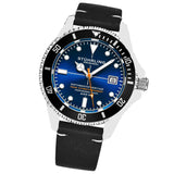 Stuhrling 883HL 06 Depthmaster Automatic Diver Black Leather Date Mens Watch