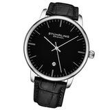 Stuhrling 3997XL 2 Quartz Date Black Embossed Leather Strap Mens Watch