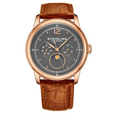 Stuhrling Original 898 04 Celestia Moon Phase Day Date Brown Leather Strap Watch