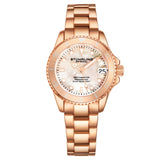 Stuhrling 3950L 5 Mother of Pearl Date Rose Tone Stainless Steel Womens Watch