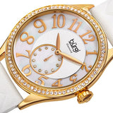 Burgi BUR141WTG Crystal Accented MOP Dial Quilted Leather Strap Womens Watch