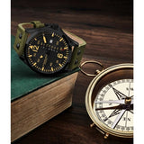 Stuhrling 3916 3 Aviator Day Date Green Leather Strap Mens Watch
