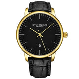 Stuhrling 3997XL 6 Quartz Date Black Embossed Leather Strap Mens Watch