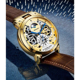 Stuhrling 906 03 Menai Automatic Skeleton Dual Time Brown Leather Mens Watch