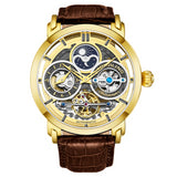 Stuhrling 371A 03 Luciano Automatic Skeleton Dual Time AM/PM Leather Mens Watch